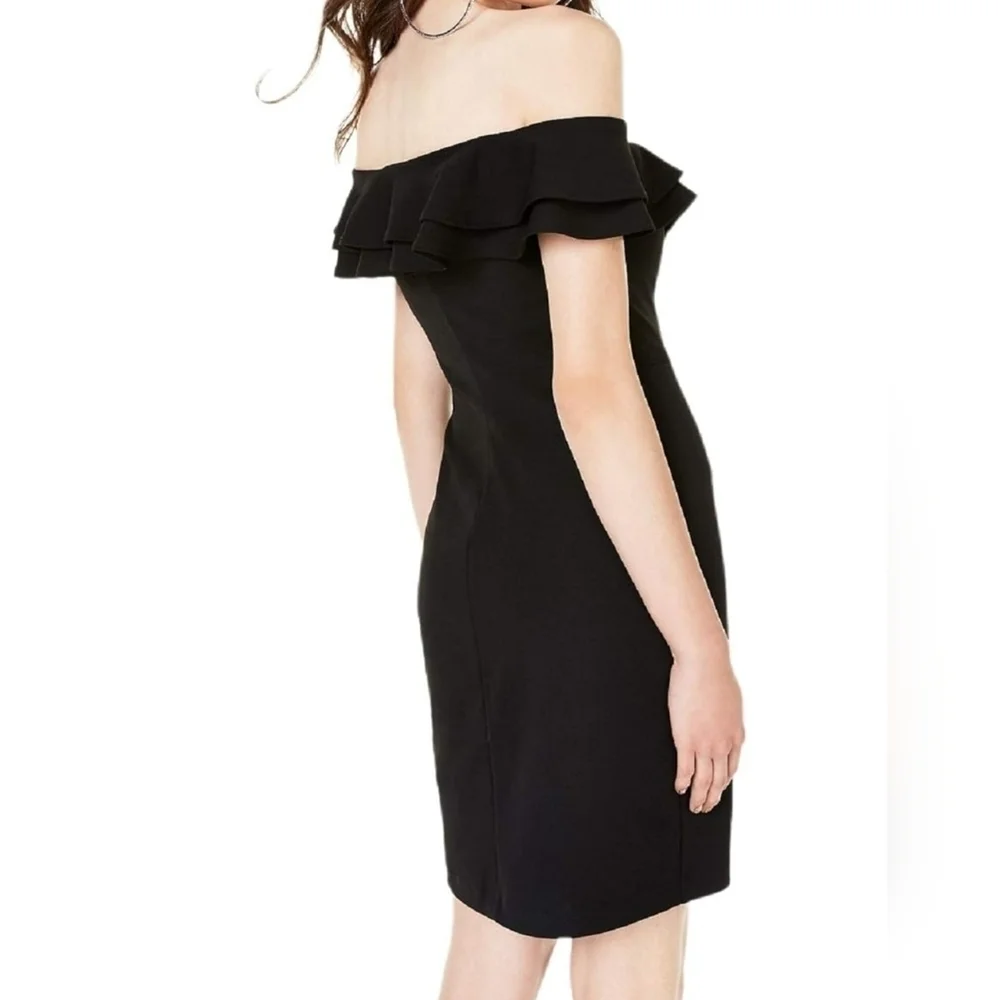 Size XL | Emerald Sundae Womens Black Bodycon Ruffle Trum Neckline Dress - Picture 3 of 12